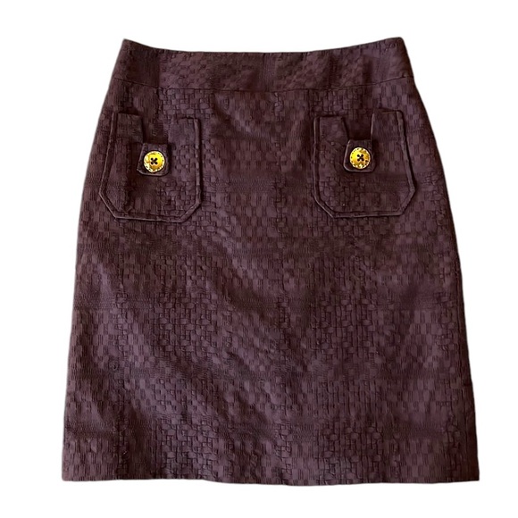 Milly of New York Brown Woven Textured Gold Button Detail Pencil Skirt - 8 - Picture 2 of 13